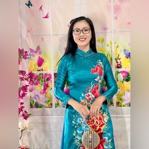 Ao dai Valentino, Vietnamese traditional long dress set m 2 blue 🎁 new year new